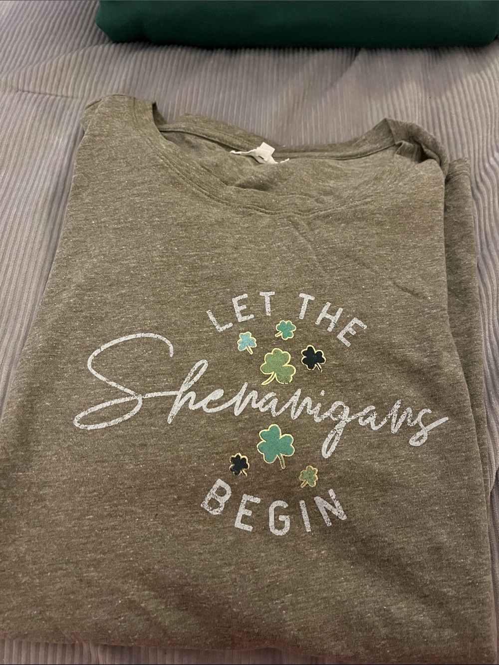 Maurices Olive Green Short Sleeve Tee with Shamrock Graphic